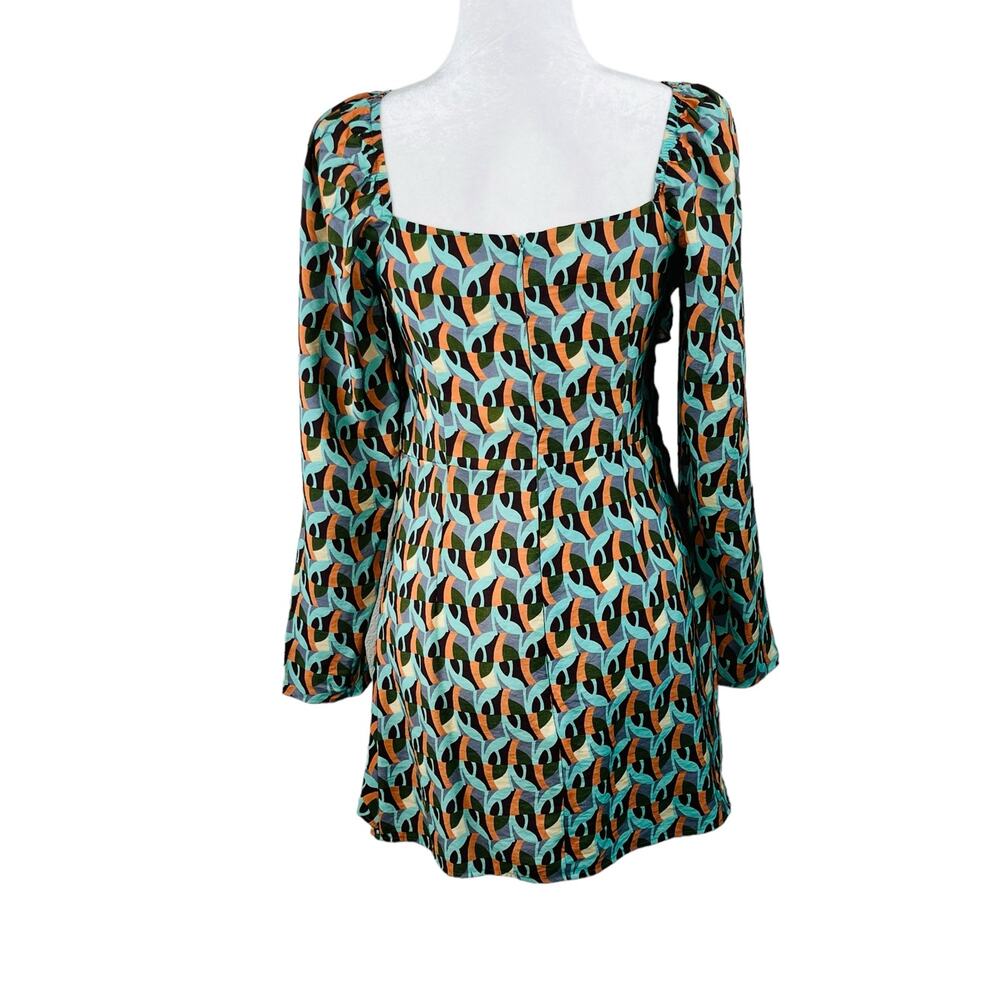 Topshop Geometric Cutout Mini Dress Green Orange Retro 70s Mod Festival 6 NWOT - Picture 4 of 15